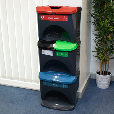 Stack of 4 Colour Coded Plastic Recycle Boxes Recycling Storage Bins 