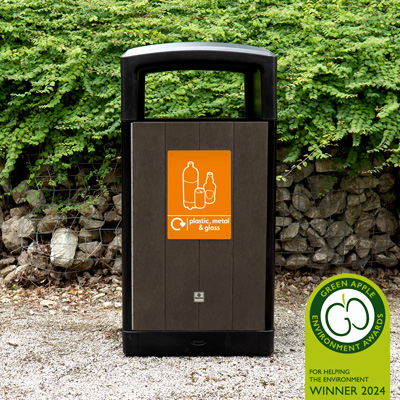 Origin™ Curve 110 Plastic, Metal & Glass Recycling Bin Made from Recycled Materials